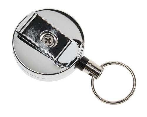 Chrome Heavy Duty ID Card Badge Reels with Key Ring (Pack of 50)