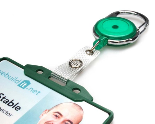 Green Translucent Carabiner ID Card Badge Reels with Strap Clip (Pack of 50)