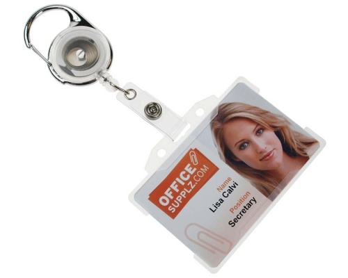 White Translucent Carabiner ID Card Badge Reels with Strap Clip (Pack of 50)