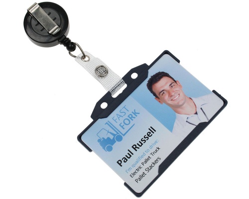 Black ID Badge Reels With Re-Inforced Strap Clip (Pack of 50)