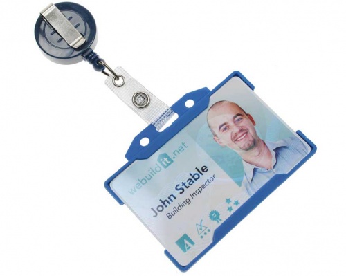 Dark Blue ID Card Badge Reels with Reinforced Strap Clip (Pack of 50)