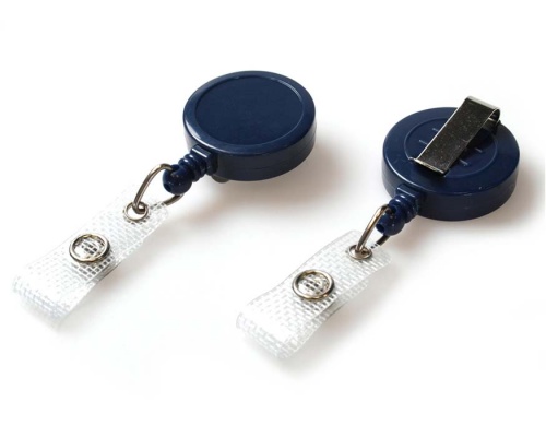 Dark Blue ID Card Badge Reels with Reinforced Strap Clip (Pack of 50)