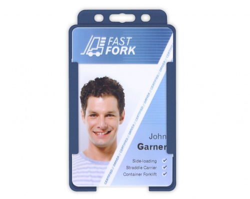 Dark Blue Single-Sided BioBadge Open Faced ID Card Holder, Portrait x 100