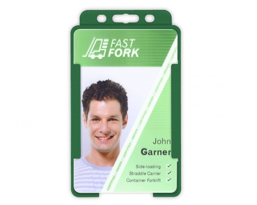 Dark Green Single-Sided BioBadge Open Faced ID Card Holder, Portrait x 100
