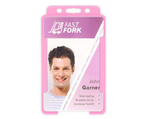Pink Single-Sided BioBadge Open Faced ID Card Holder, Portrait x 100