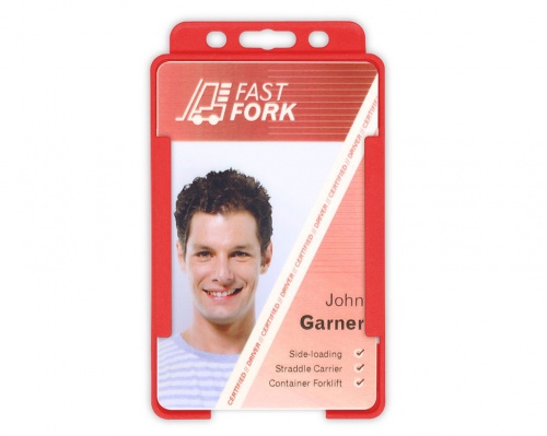 Red Single-Sided BioBadge Open Faced ID Card Holder, Portrait x 100