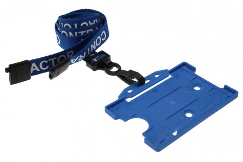Blue Contractor Lanyards with Breakaway and Plastic J Clip (Pack of 100)