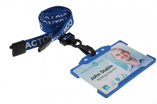 Blue Contractor Lanyards with Breakaway and Plastic J Clip (Pack of 100)