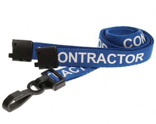 Blue Contractor Lanyards with Breakaway and Plastic J Clip (Pack of 100)