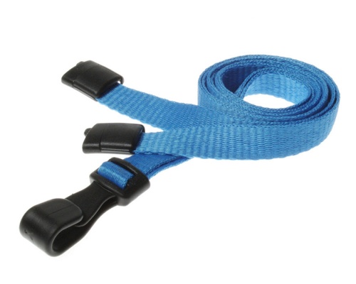 Plain Light Blue Lanyards with Breakaway and Plastic J Clip (Pack of 100)