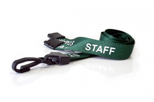 Green Staff Lanyards 15mm with Breakaway and Plastic J-Clip (Pack of 100)