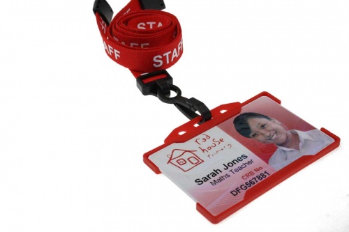Red Staff Lanyards 15mm with Breakaway and Plastic J-Clip (Pack of 100)