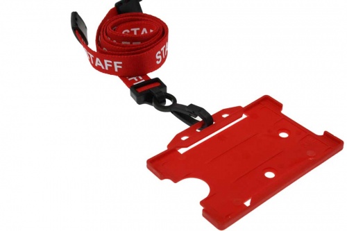 Red Staff Lanyards 15mm with Breakaway and Plastic J-Clip (Pack of 100)