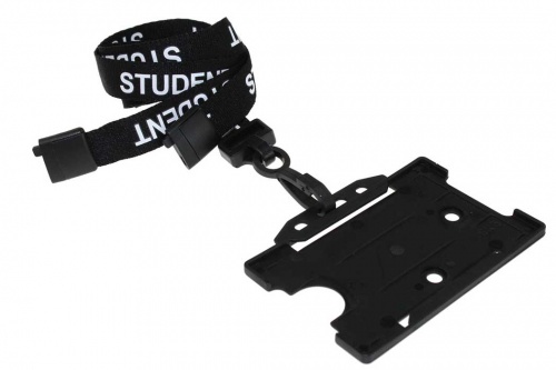 Black Student Lanyards with Breakaway and Plastic J Clip (Pack of 100)