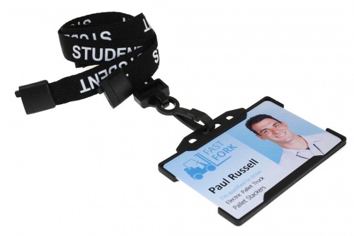 Black Student Lanyards with Breakaway and Plastic J Clip (Pack of 100)