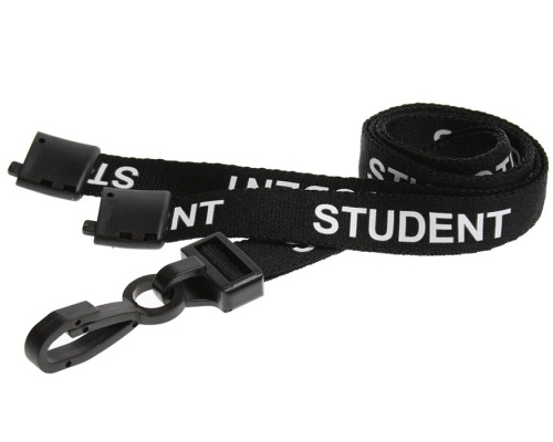 Black Student Lanyards with Breakaway and Plastic J Clip (Pack of 100)