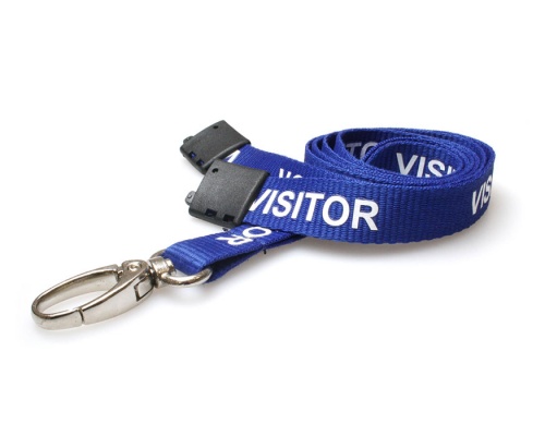 Royal Blue Visitor Lanyards with Breakaway and Metal Lobster Clip (Pack of 100)