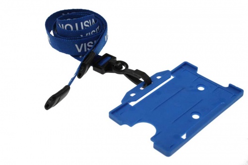 Blue Visitor Lanyards with Breakaway and Plastic J Clip (Pack of 100)