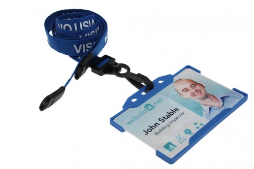 Blue Visitor Lanyards with Breakaway and Plastic J Clip (Pack of 100)