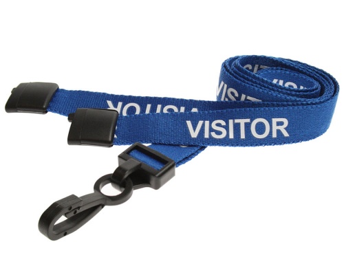 Blue Visitor Lanyards with Breakaway and Plastic J Clip (Pack of 100)