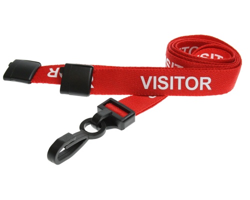 Red Visitor Lanyards with Breakaway and Plastic J Clip (Pack of 100)
