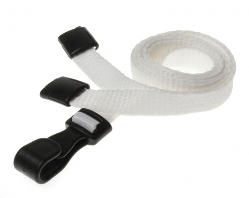 Plain White Lanyards with Breakaway and Plastic J Clip (Pack of 100)