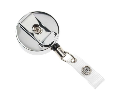 Chrome Heavy Duty ID Card Badge Reels with Strap Clip (Pack of 50)