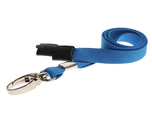 Plain Light Blue Lanyards with Breakaway and Metal Lobster Clip (Pack of 100)