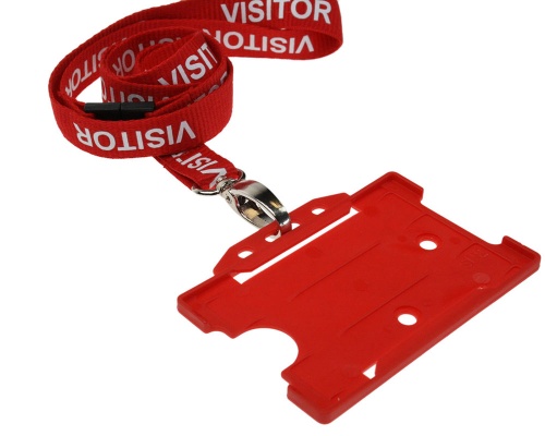 Red Visitor Lanyards with Breakaway and Metal Lobster Clip (Pack of 100)