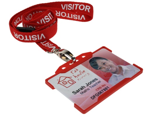 Red Visitor Lanyards with Breakaway and Metal Lobster Clip (Pack of 100)