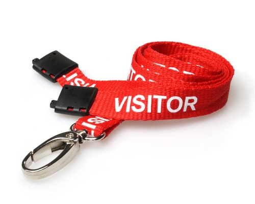 Red Visitor Lanyards with Breakaway and Metal Lobster Clip (Pack of 100)