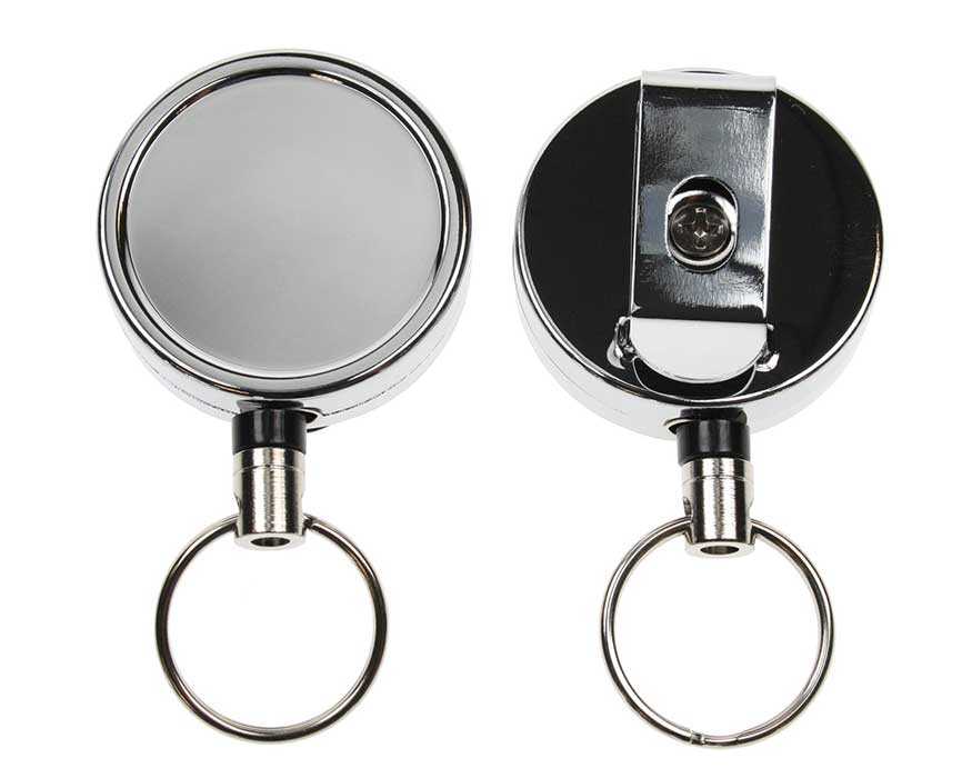 Chrome Heavy Duty ID Card Badge Reels with Key Ring (Pack of 50)