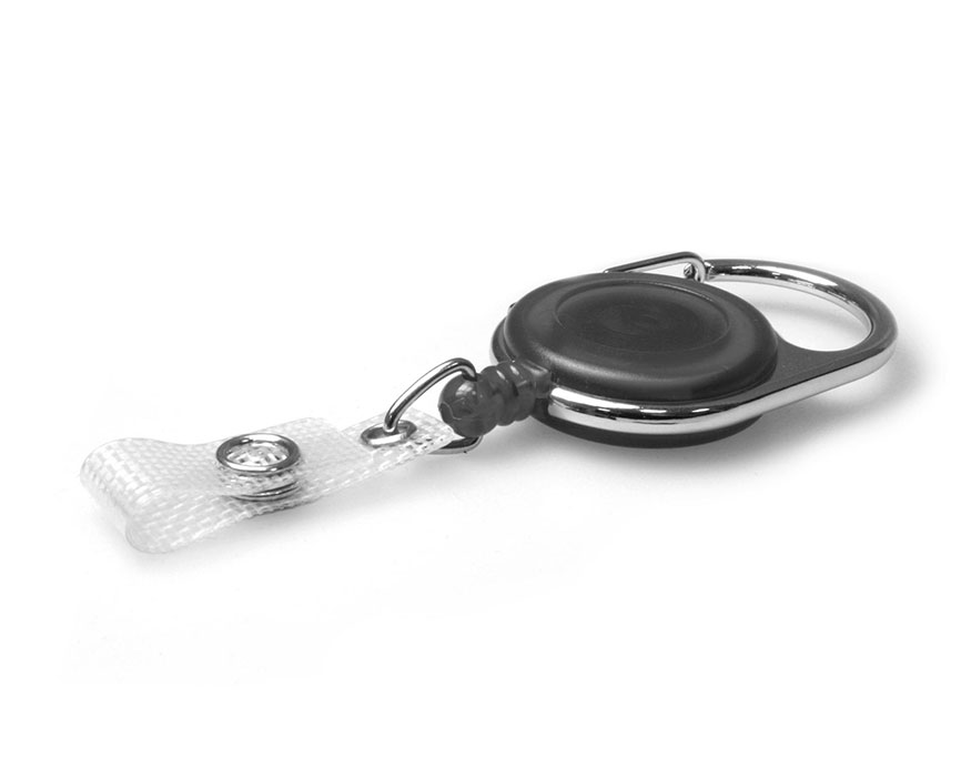 Black Translucent Carabiner ID Card Badge Reels with Strap Clip (Pack of 50)