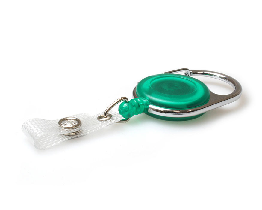 Green Translucent Carabiner ID Card Badge Reels with Strap Clip (Pack of 50)