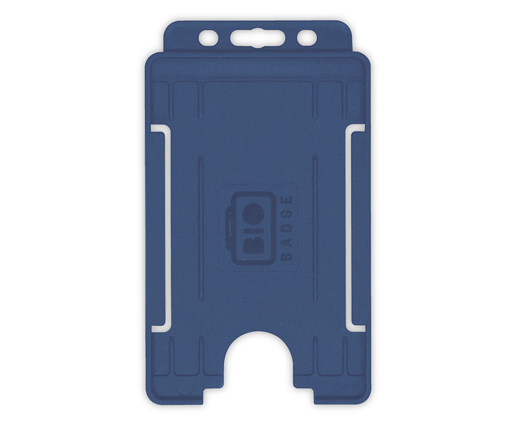 Dark Blue Single-Sided BioBadge Open Faced ID Card Holder, Portrait x 100