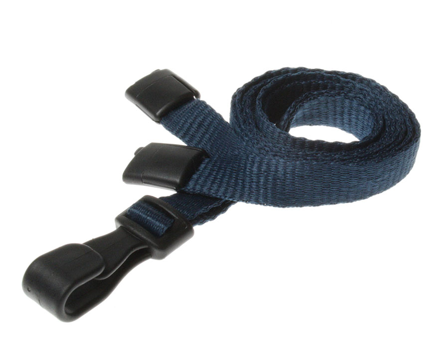 Plain Dark Blue Lanyards with Breakaway and Plastic J Clip (Pack of 100)