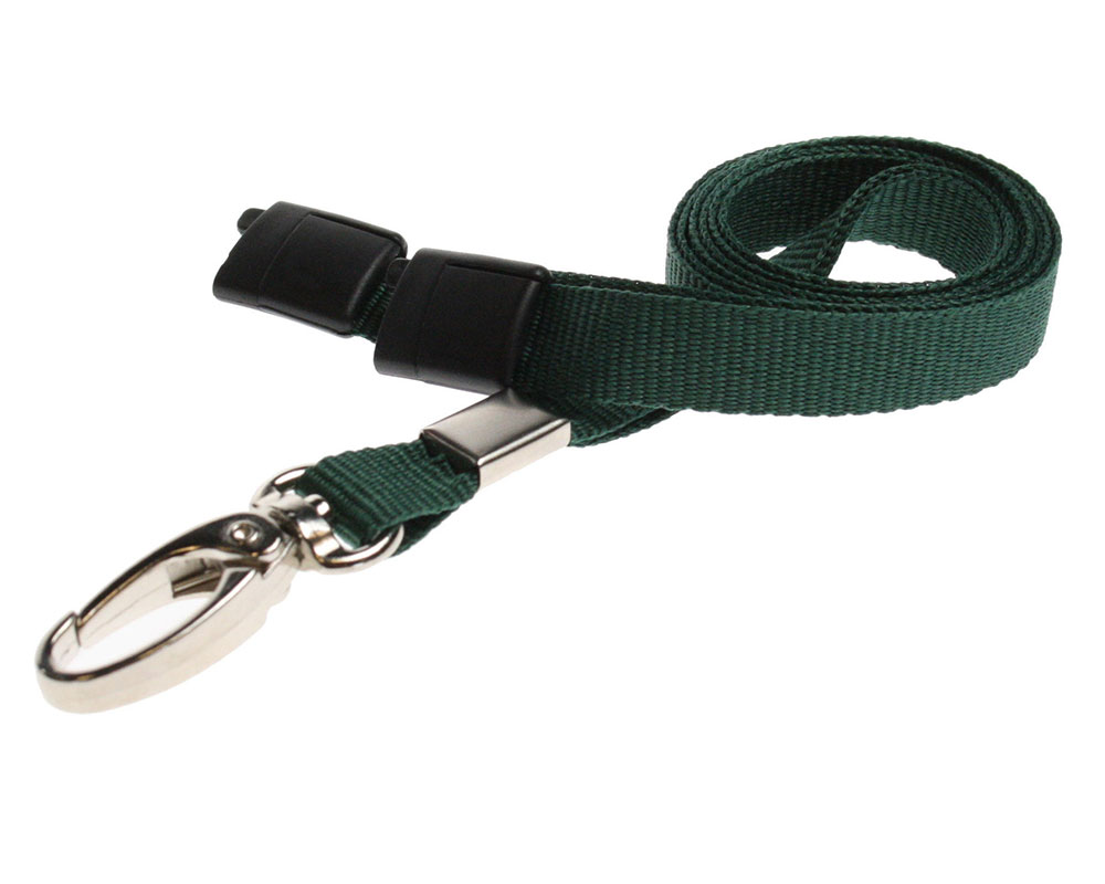 Plain Dark Green Lanyards with Breakaway and Metal Lobster Clip (Pack of 100)