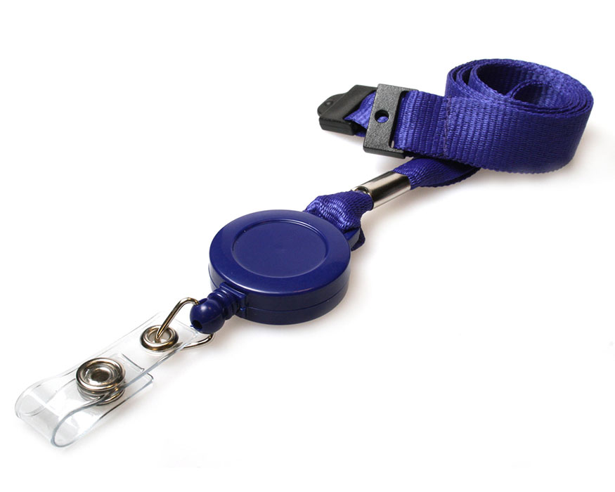 Plain Navy Blue 15mm Lanyards with Breakaway and Card Reel (Pack of 50)