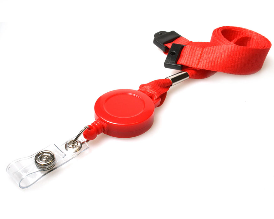 Plain Red 15mm Lanyards with Flat Breakaway and Integrated Card Reel (Pack of 50)