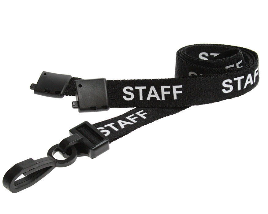 Black Staff Lanyards 15mm with Breakaway and Plastic J-Clip (Pack of 100)