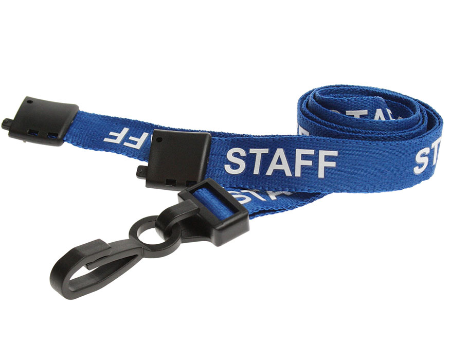 Blue Staff Lanyards 15mm with Breakaway and Plastic J-Clip (Pack of 100)