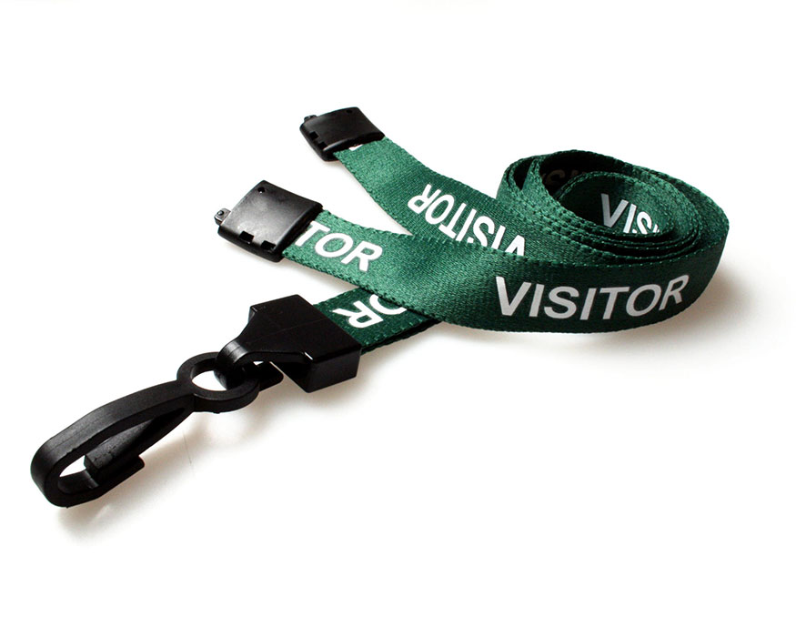 Green Visitor Lanyards with Breakaway and Plastic J Clip (Pack of 100)