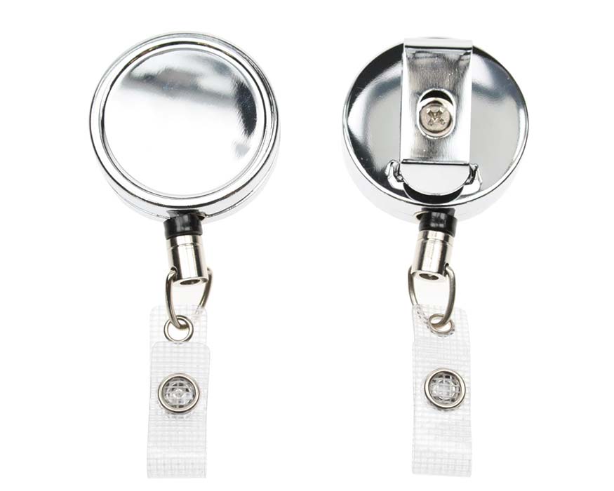 Chrome Heavy Duty ID Card Badge Reels with Strap Clip (Pack of 50)