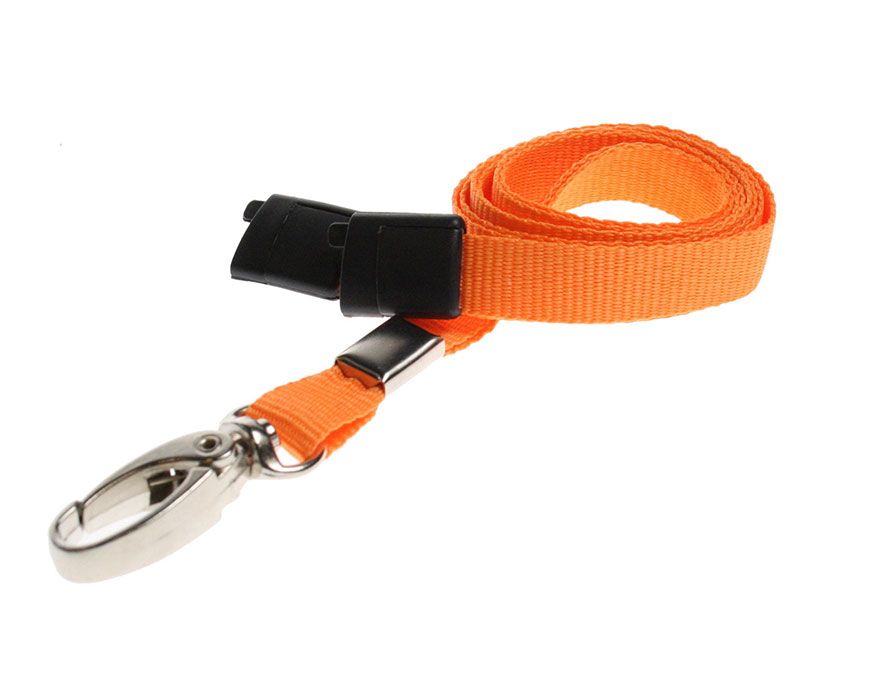 Plain Orange Lanyards with Breakaway and Metal Lobster Clip (Pack of 100)