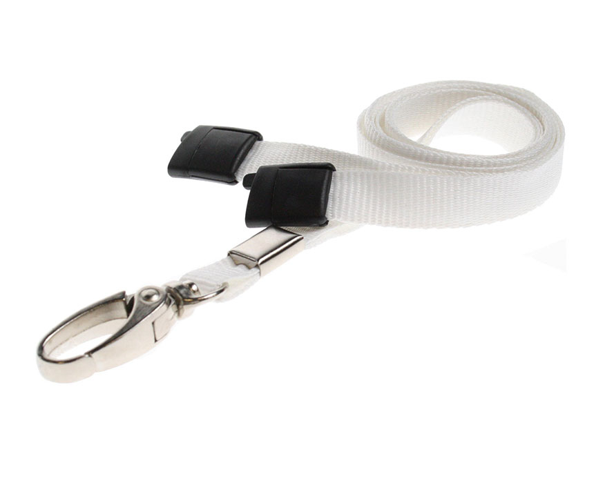 Plain White Lanyards with Breakaway and Metal Lobster Clip (Pack of 100)