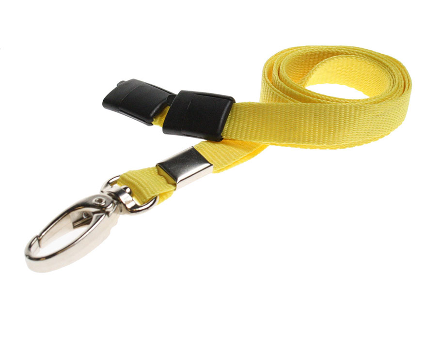 Plain Yellow Lanyards with Breakaway and Metal Lobster Clip (Pack of 100)