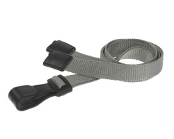 Plain Grey Lanyards with Breakaway and Plastic J Clip (Pack of 100)