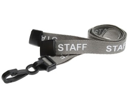 Grey Staff Lanyards 15mm with Breakaway and Plastic J-Clip (Pack of 100)
